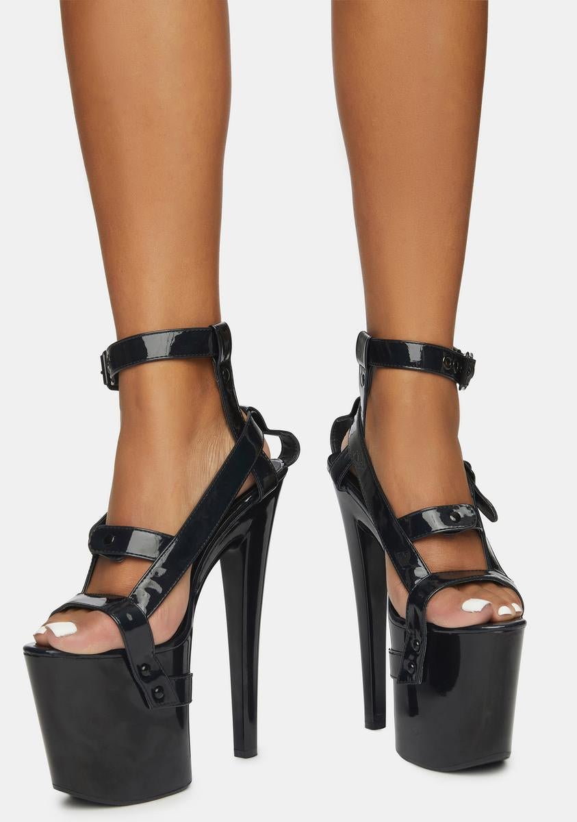 X Black Holographic Bondage Platform Heels - Image 3