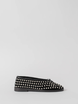 THE COCO FLATS BLACK SUEDE AND PEARLS