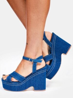 Denim Biding My Time Platform Heels