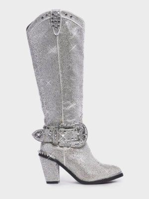 Sheriff Shine Knee High Boots - Silver