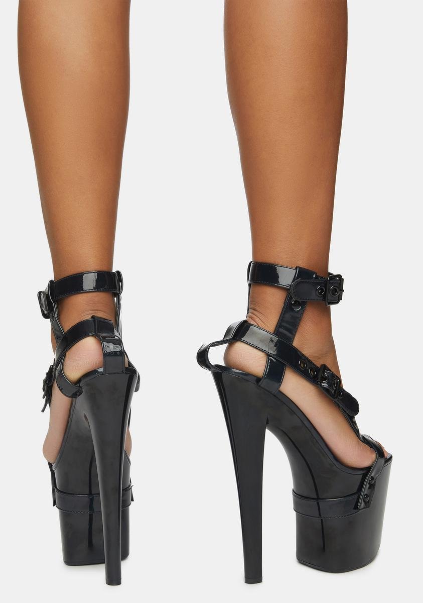 X Black Holographic Bondage Platform Heels - Image 4