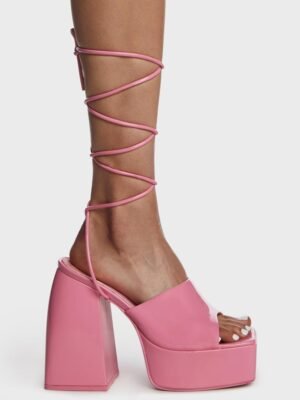 Pink Orchid Lace-Up Platform Heels