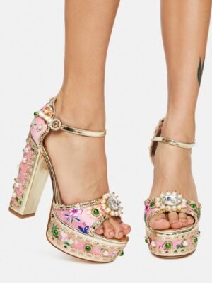 Pink Cici Jeweled Platform Heels
