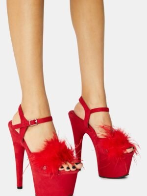 Red Adore Fluffy Heels