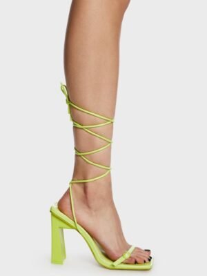 Lime Cleo Square Toe Strappy Heels