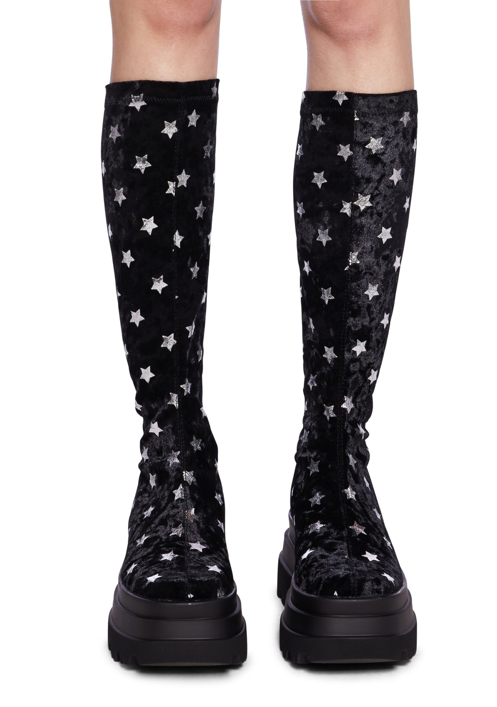 Celestial Dusk Velvet Long Boots - Black - Image 5