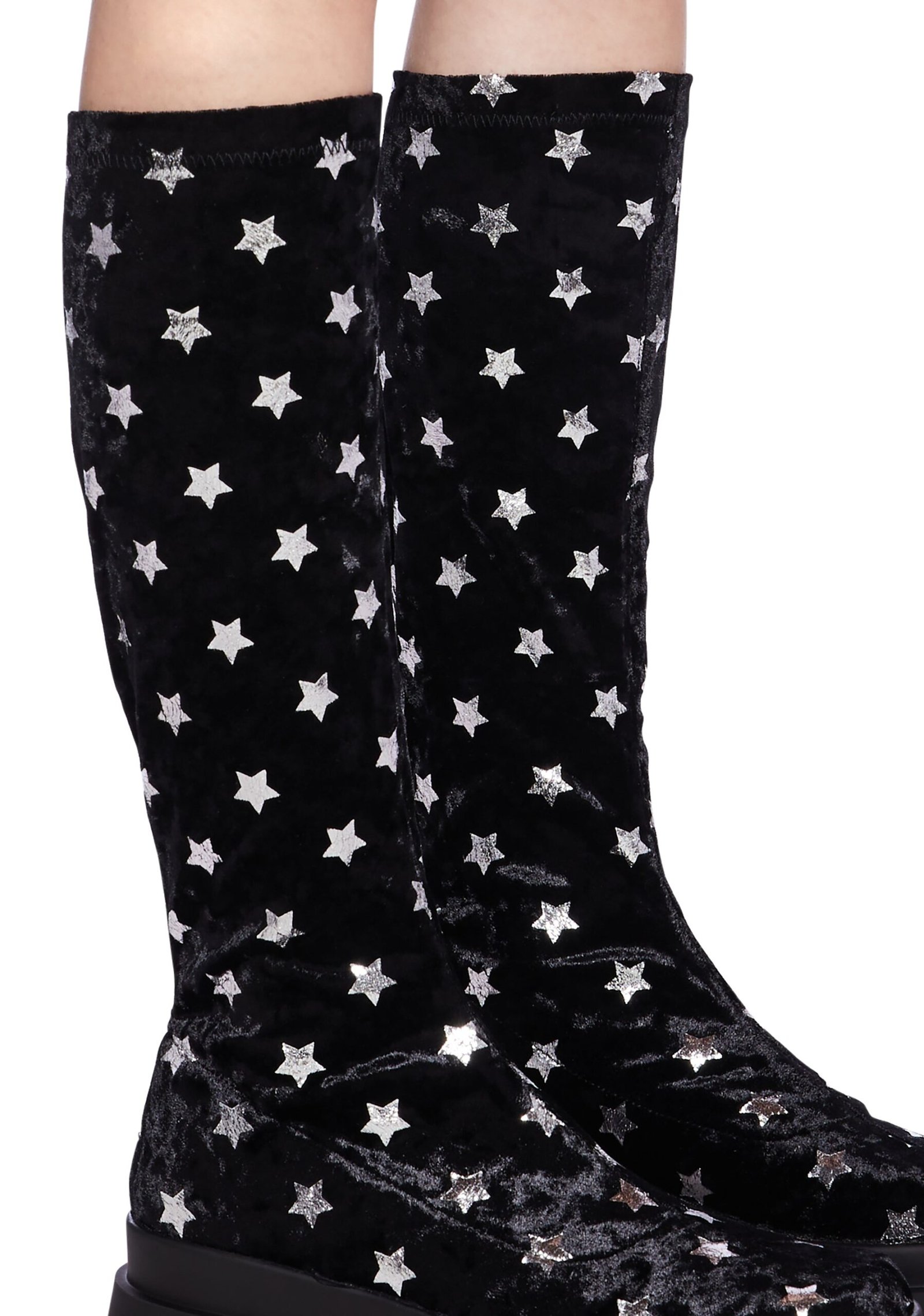 Celestial Dusk Velvet Long Boots - Black - Image 2