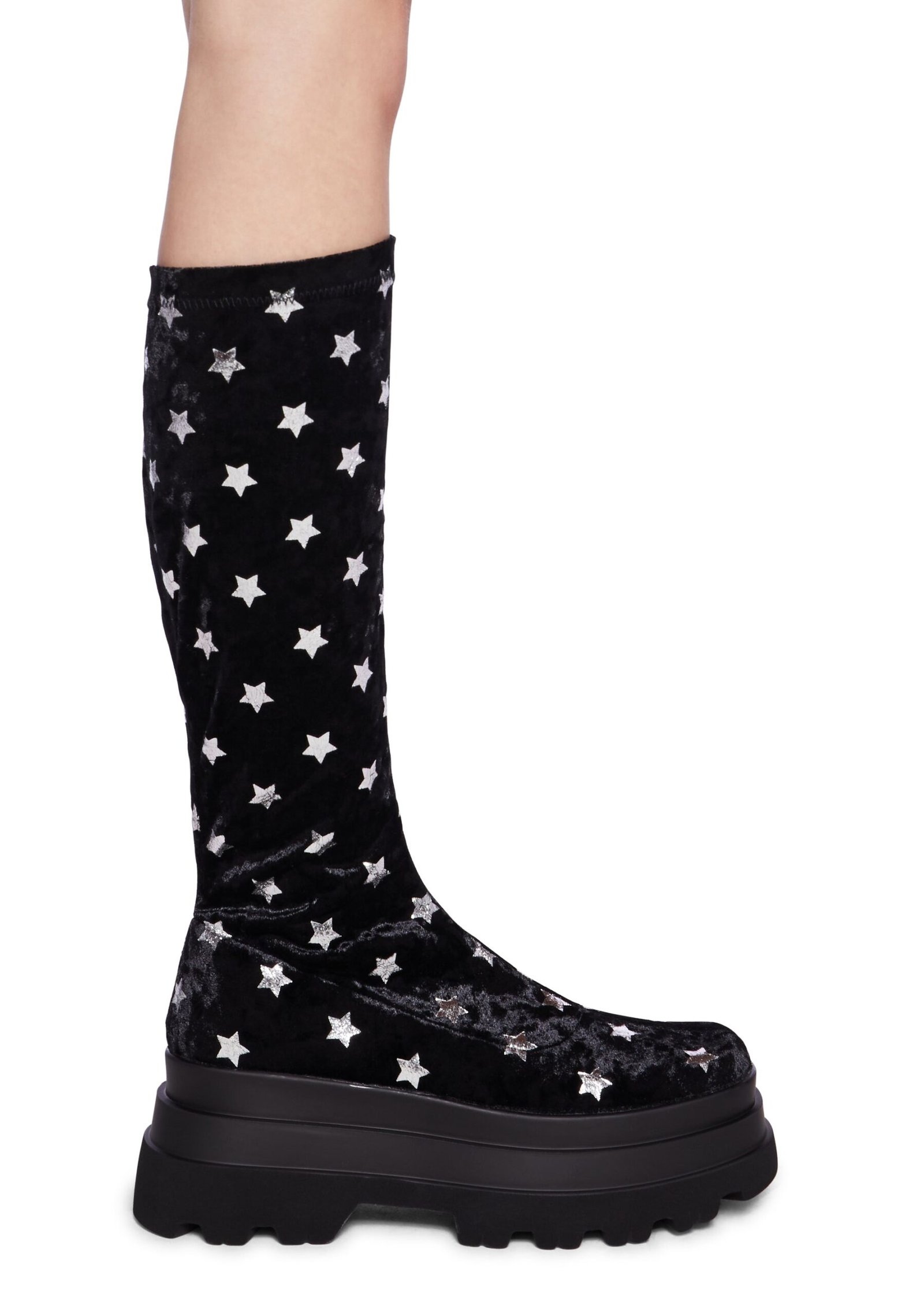 Celestial Dusk Velvet Long Boots - Black