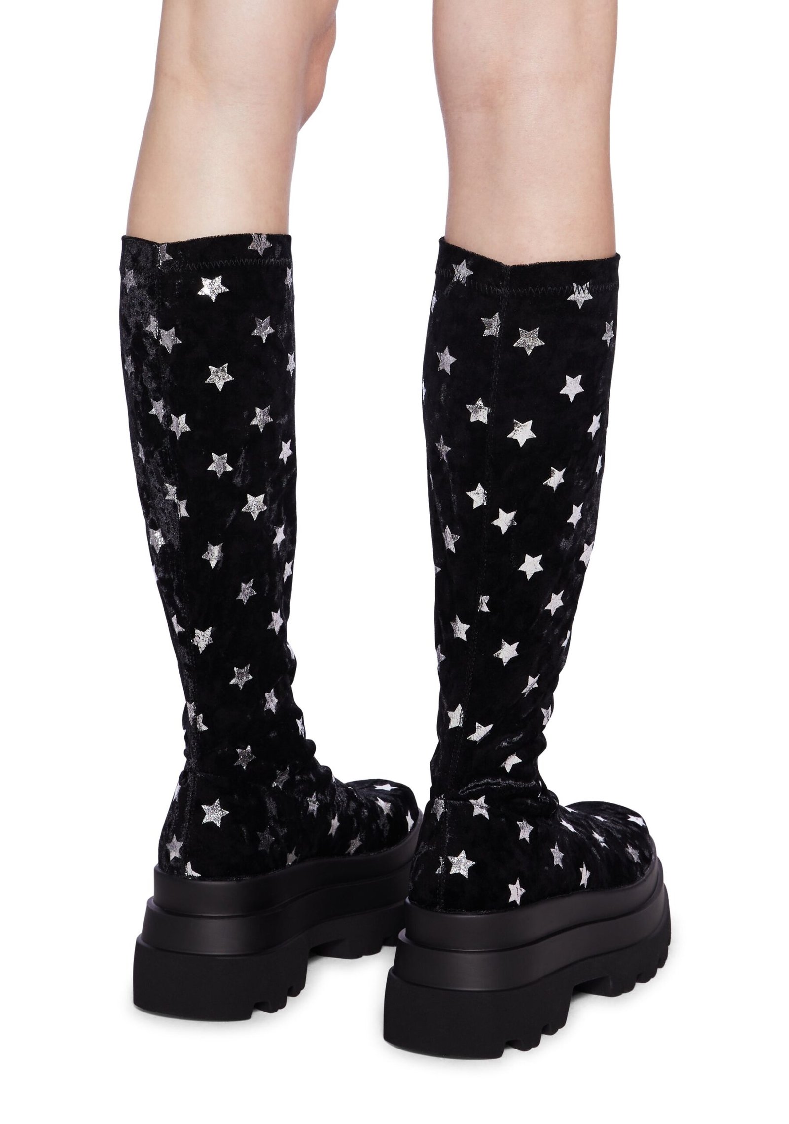 Celestial Dusk Velvet Long Boots - Black - Image 4