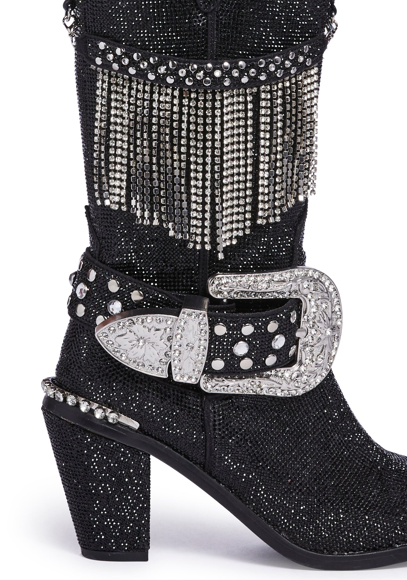 Fringe Sheriff Shine Cowboy Boots - Black - Image 2
