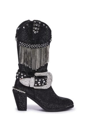 Fringe Sheriff Shine Cowboy Boots - Black