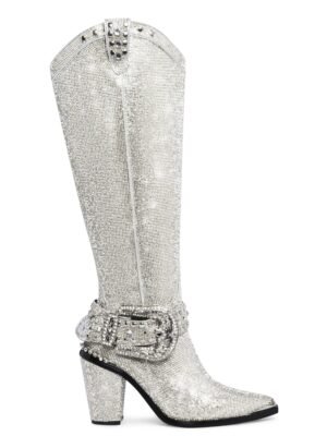 Sharp Sheriff Shine Knee High Boots -Silver