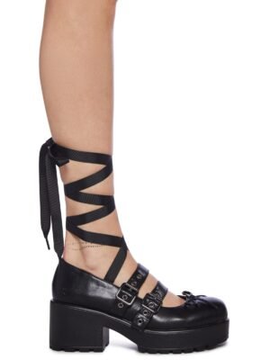 Miyako Lace-Up Platform Mary Janes - Black