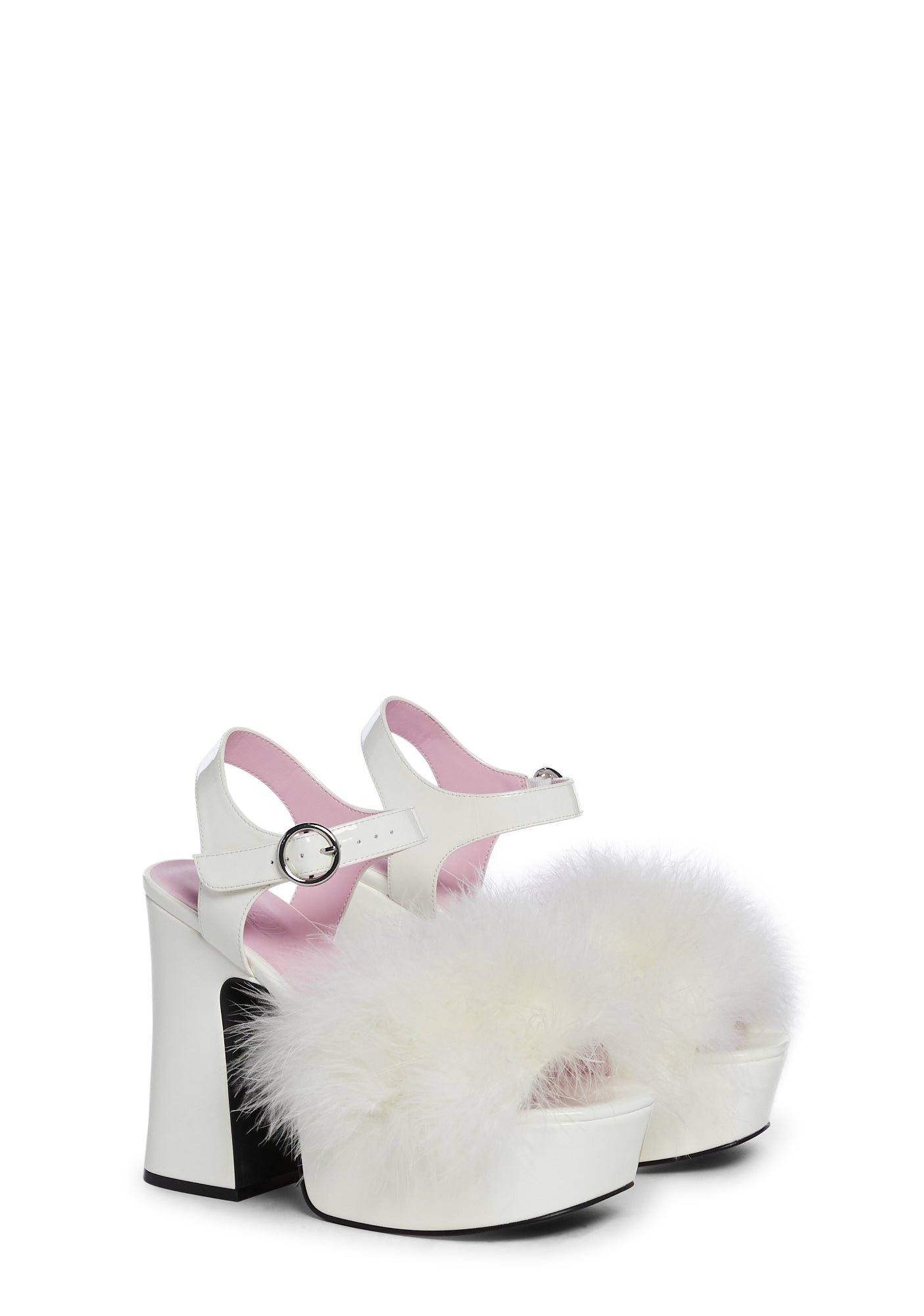 Blushin' N' Crushin' Marabou Heels - White - Image 3