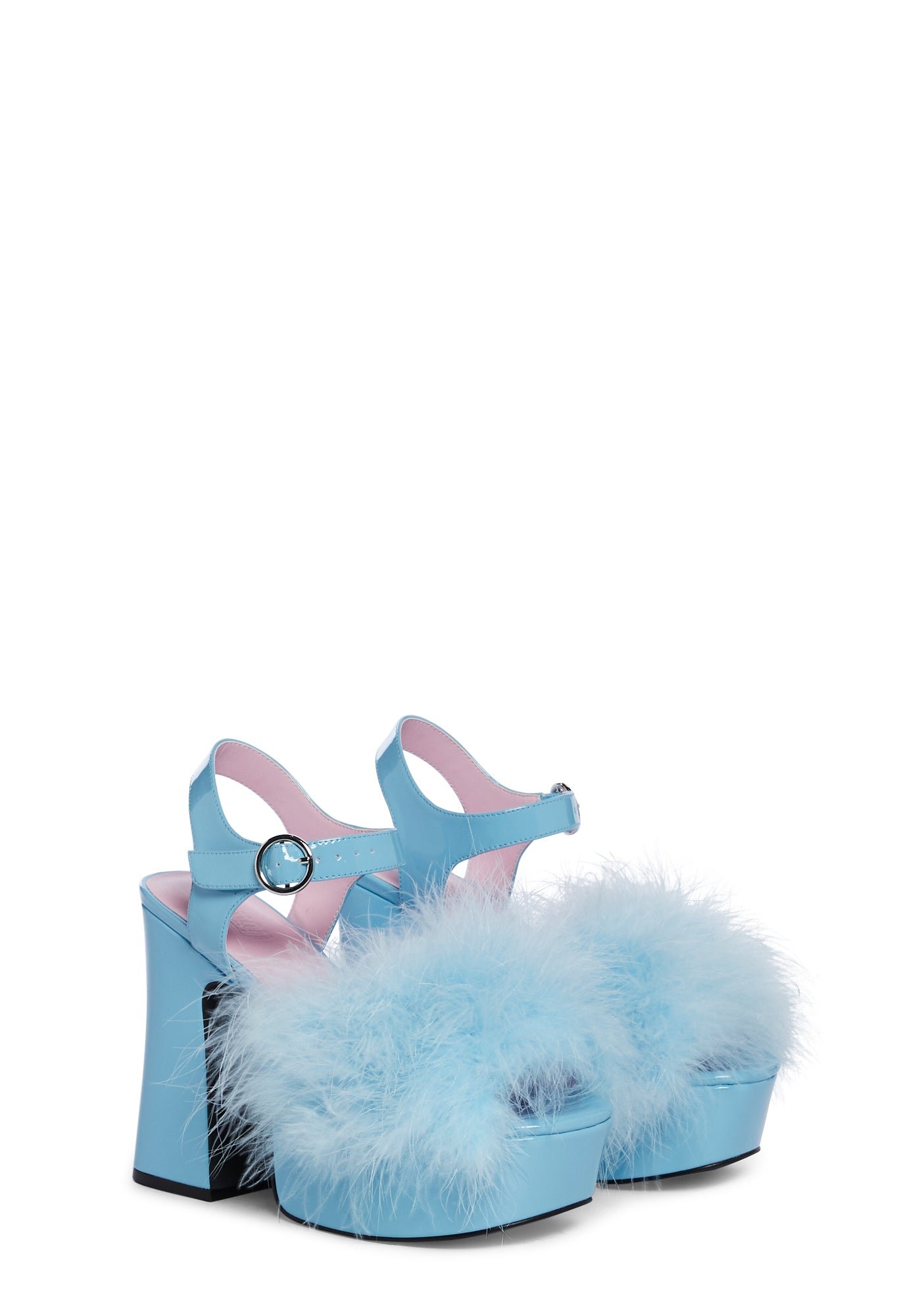 Blushin' N' Crushin' Marabou Heels - Baby Blue - Image 3