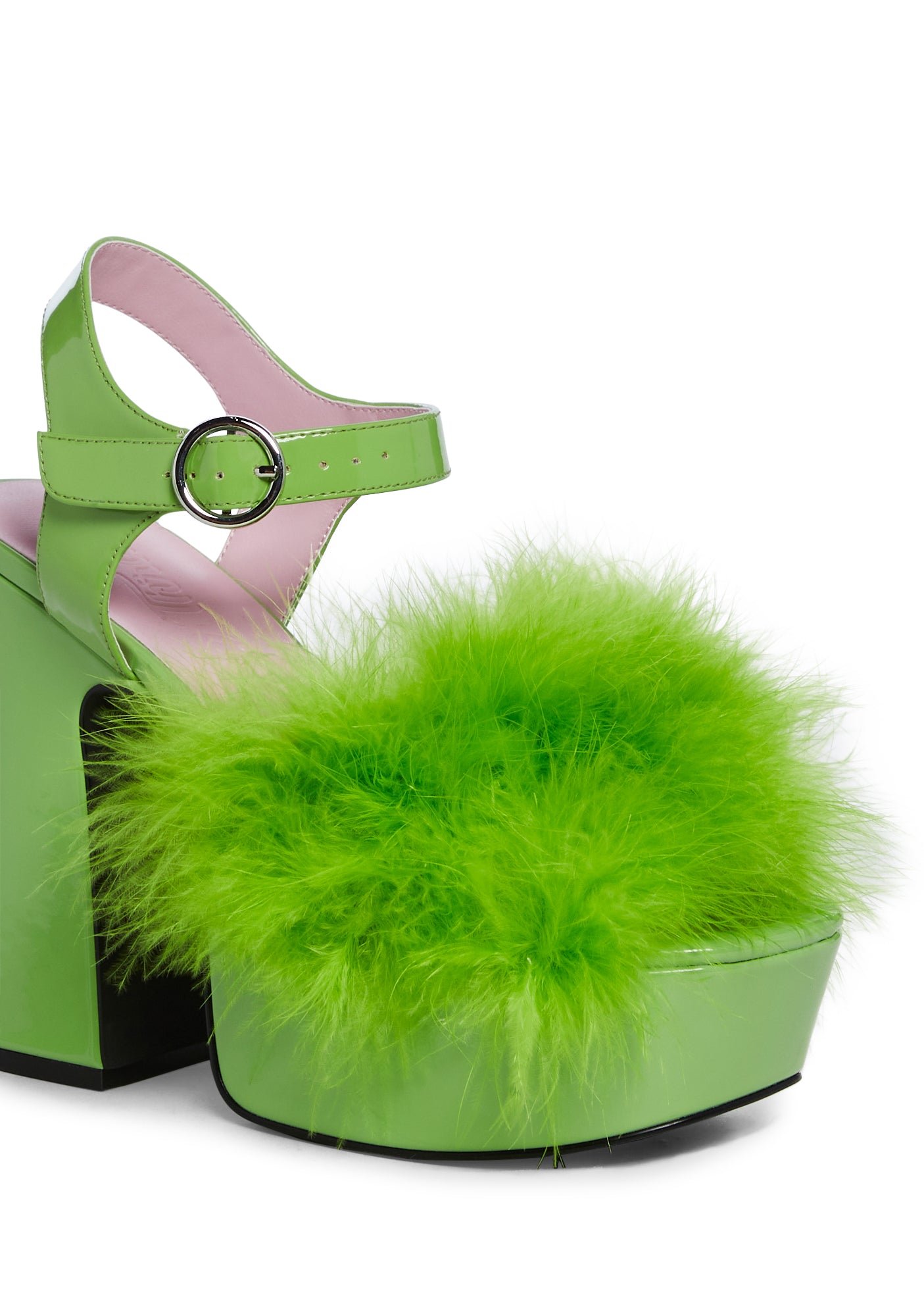 Blushin' N' Crushin' Marabou Heels - Lime Green - Image 2