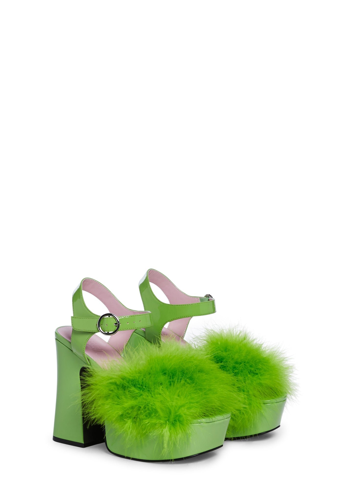 Blushin' N' Crushin' Marabou Heels - Lime Green - Image 3