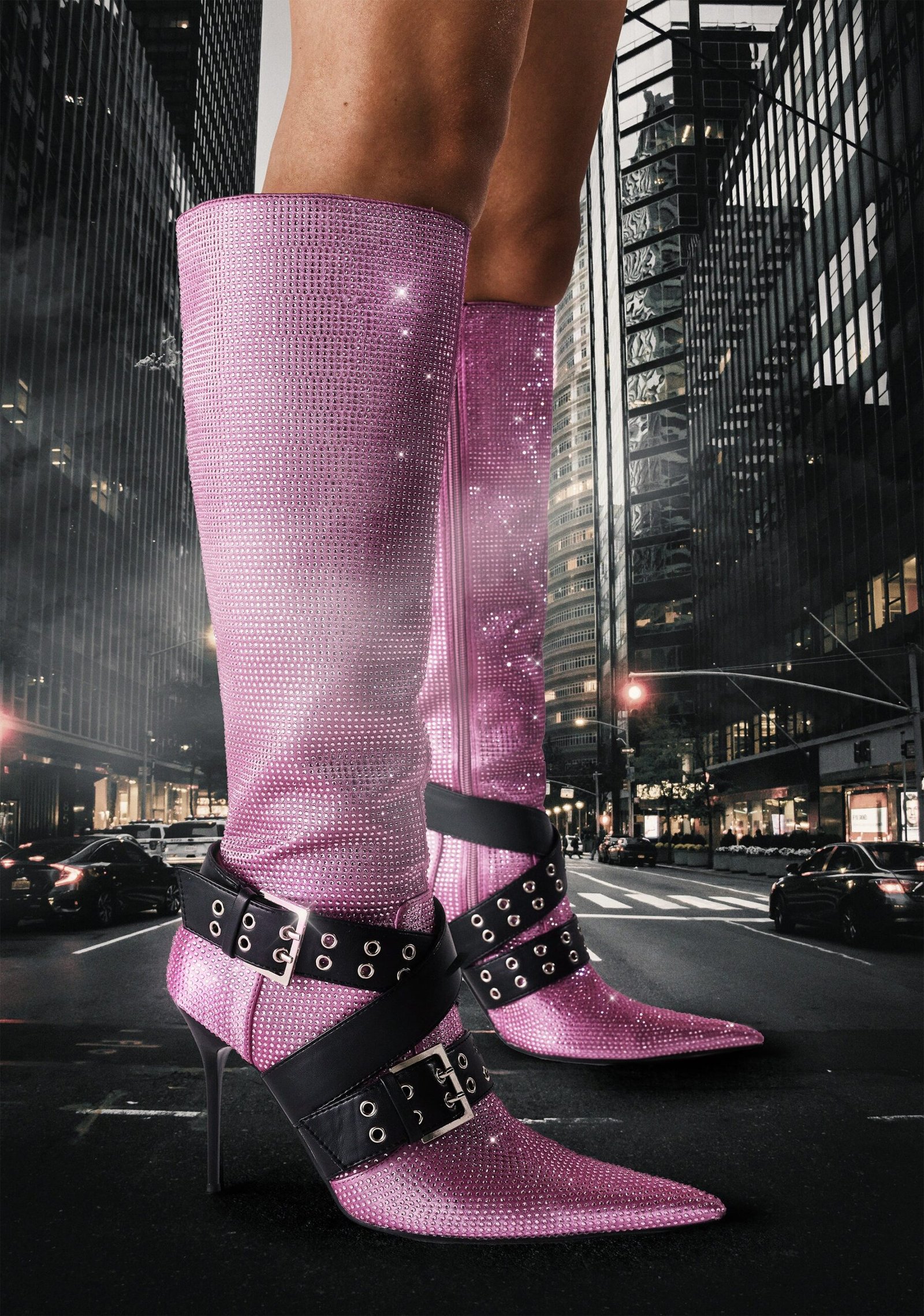 Boulevard Knee High Boots - Pink Bling - Image 6