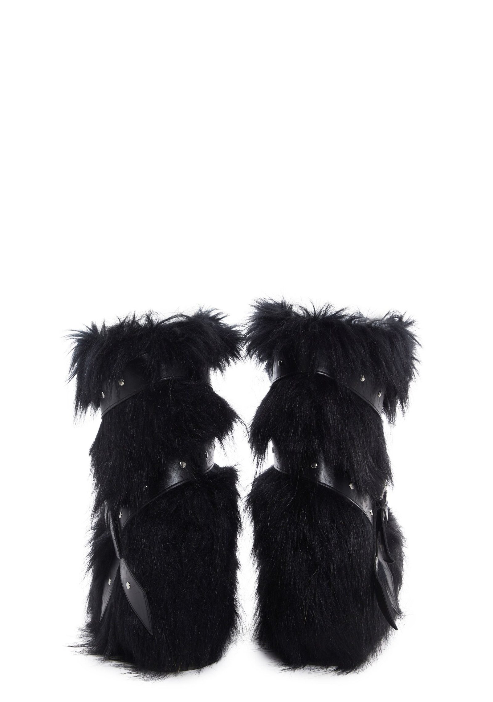 Low Wild Instincts Faux Fur Platform Boots - Black - Image 4
