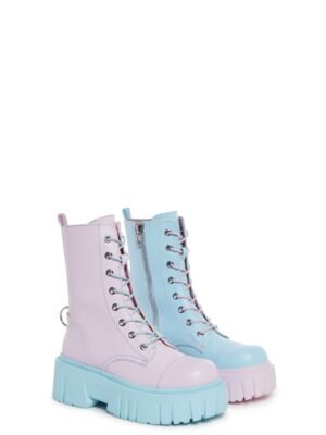 Devil Games Mismatched Combat Boots - Pink
