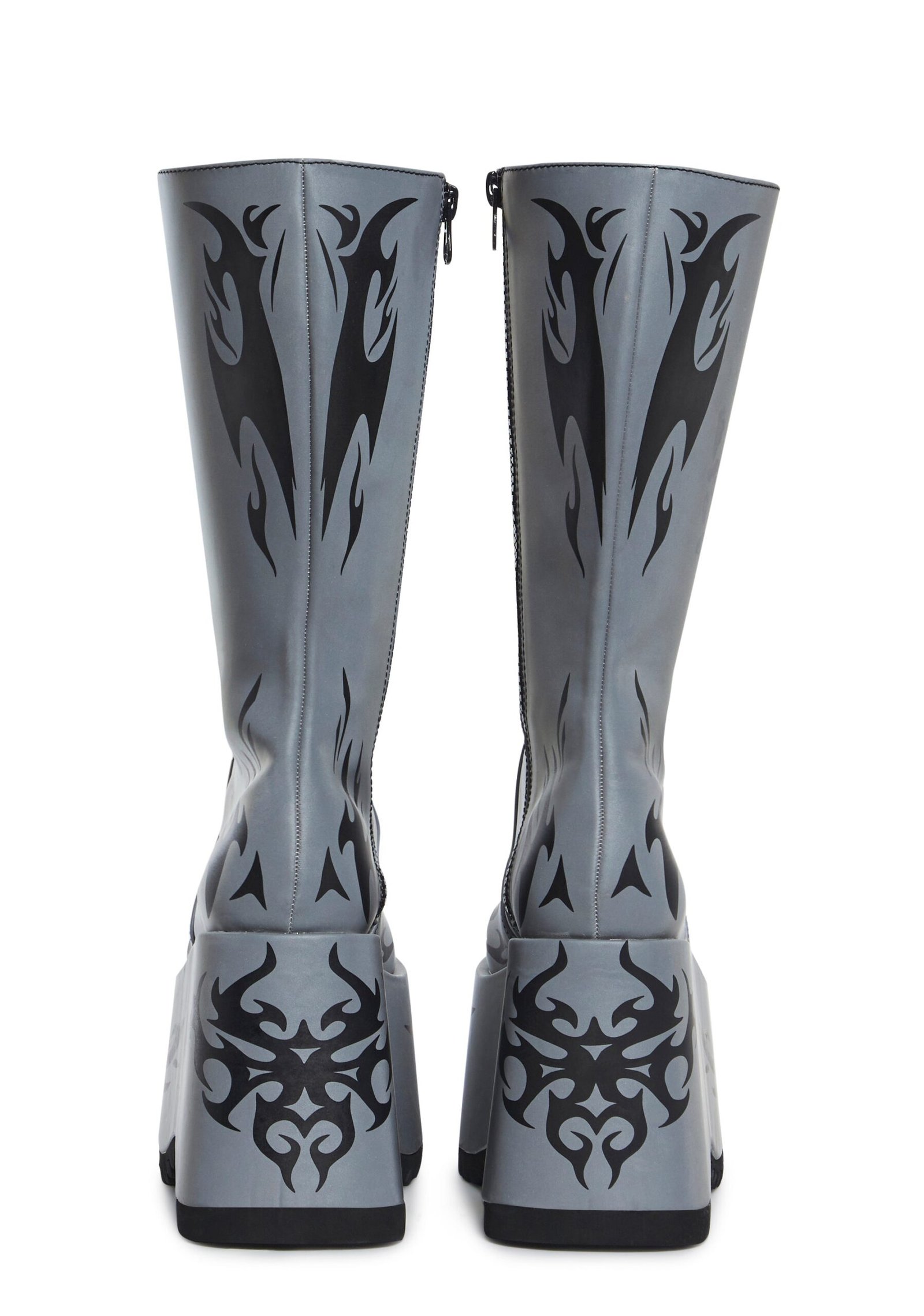 Mark Of The Beast Reflective Platform Boots - Gray - Image 4