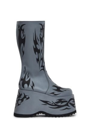 Mark Of The Beast Reflective Platform Boots - Gray
