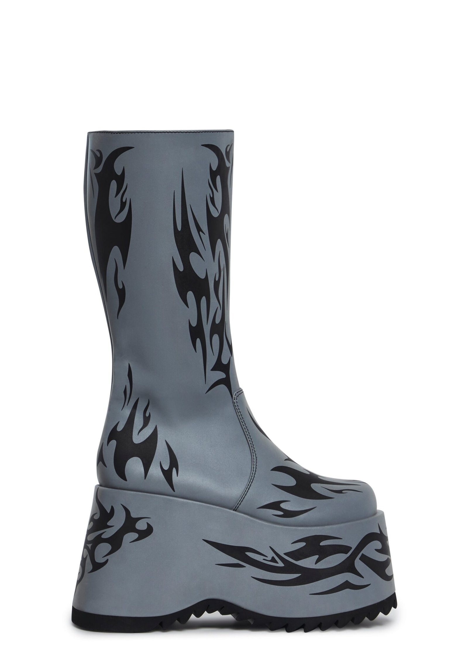 Mark Of The Beast Reflective Platform Boots - Gray