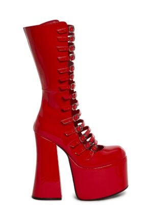Hardcore Dazzle Platform Boots - Red
