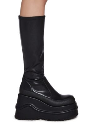 New Fans Wedge Stretch Boots - Black