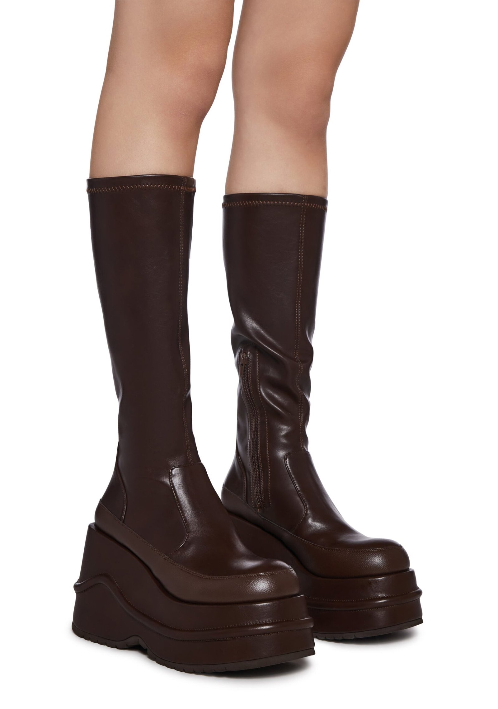 New Fans Wedge Stretch Boots - Brown - Image 3