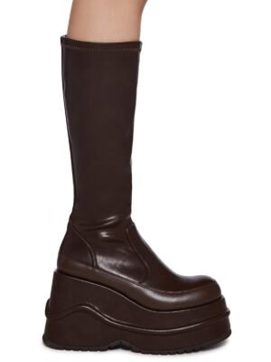 New Fans Wedge Stretch Boots - Brown